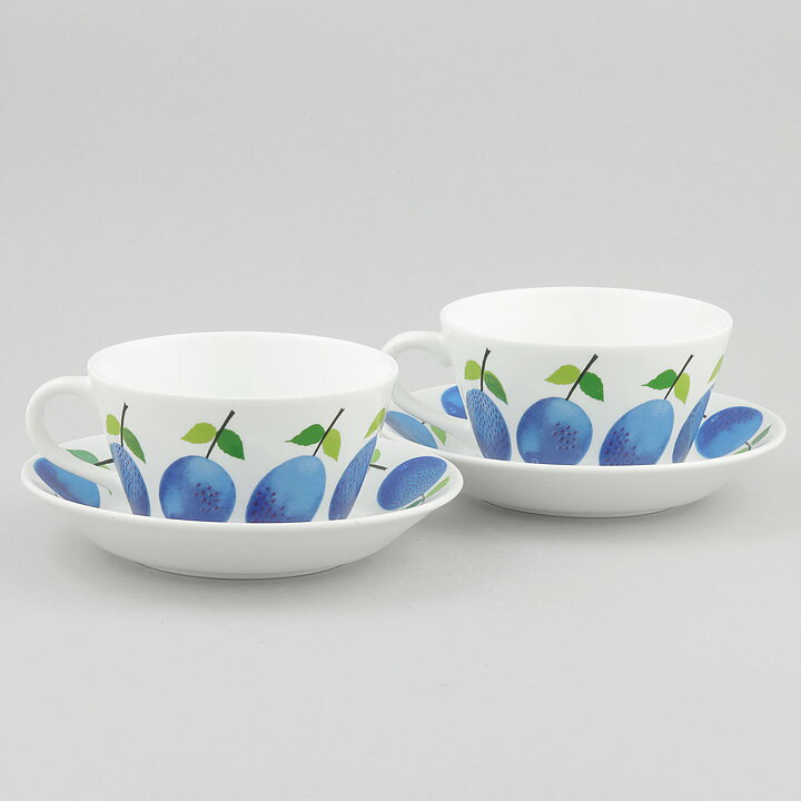 Stig Lindberg (Prunus 1962) Two Teacups with Plum Decor 12 cm