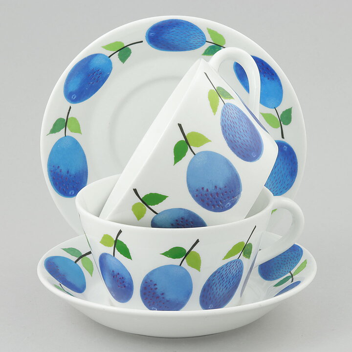 Stig Lindberg (Prunus 1962) Two Teacups with Plum Decor 12 cm