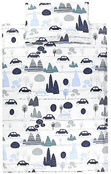 Påslakanset, Spjälsäng Bilar 90x120 Vit 