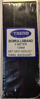 Bomullsband svart 13 mm
