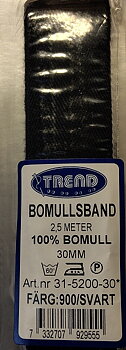 Bomullsband svart 30 mm