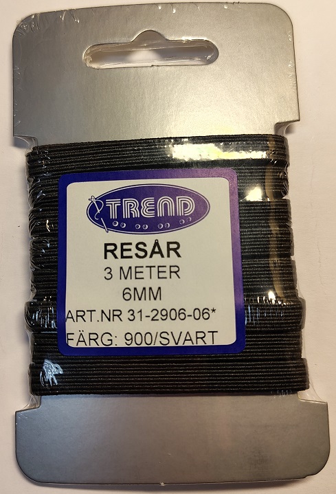 Resår 6 mm 3 m svart
