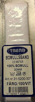 Bomullsband vit 30 mm