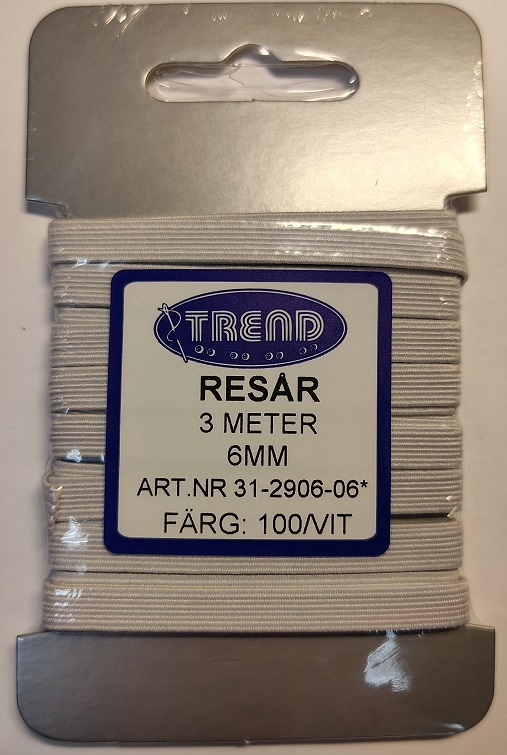 Resår 6 mm 3 m vit