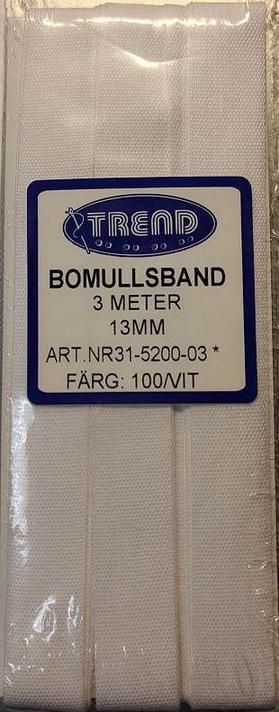Bomullsband vit 13 mm