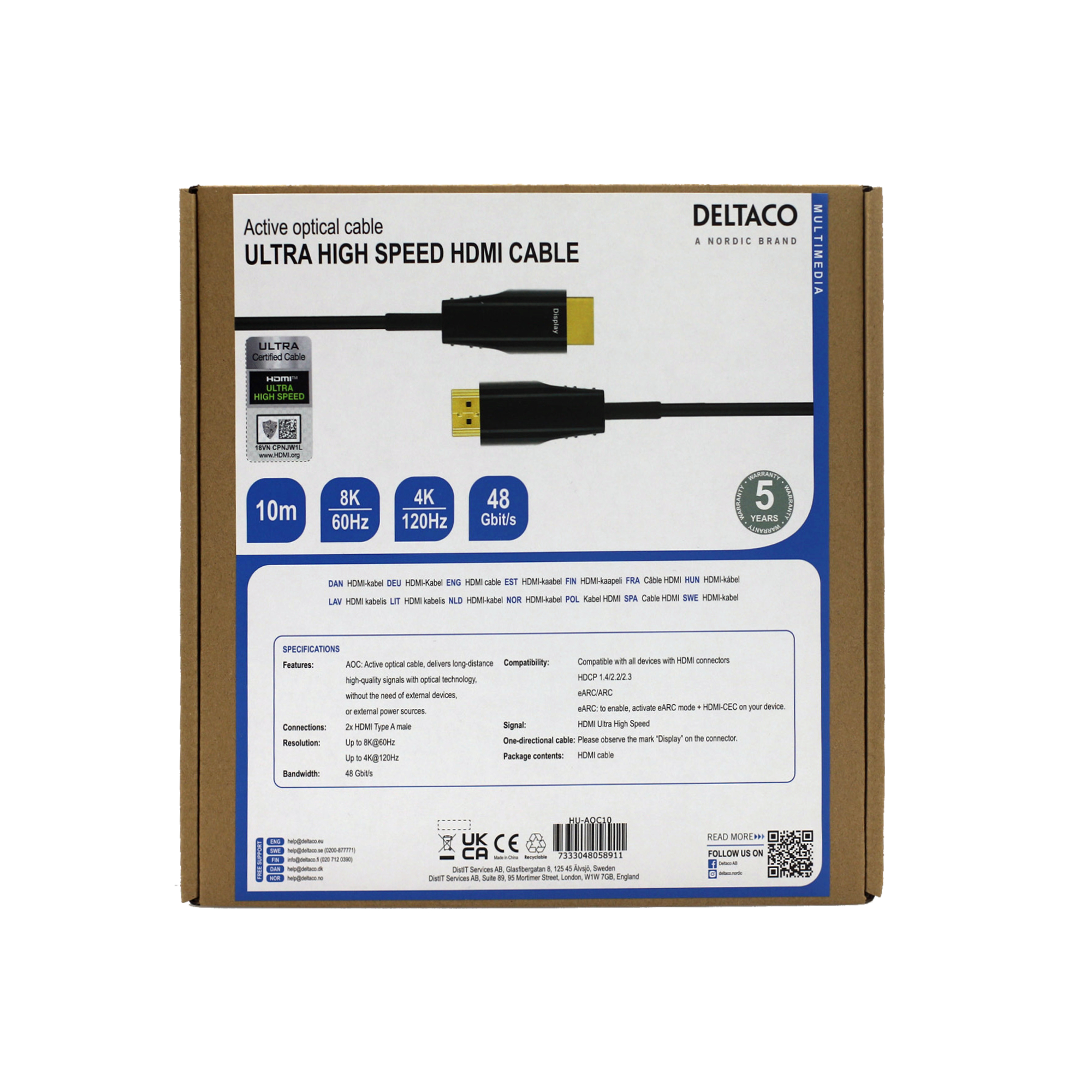 Deltaco ULTRA High Speed HDMI-kabel, 48 Gbps, 10 m, svart - 7