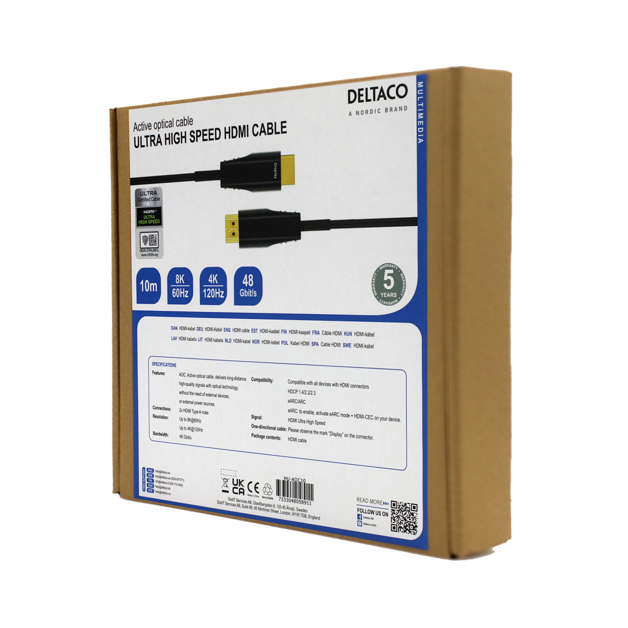 Deltaco ULTRA High Speed HDMI-kabel, 48 Gbps, 10 m, svart - 6
