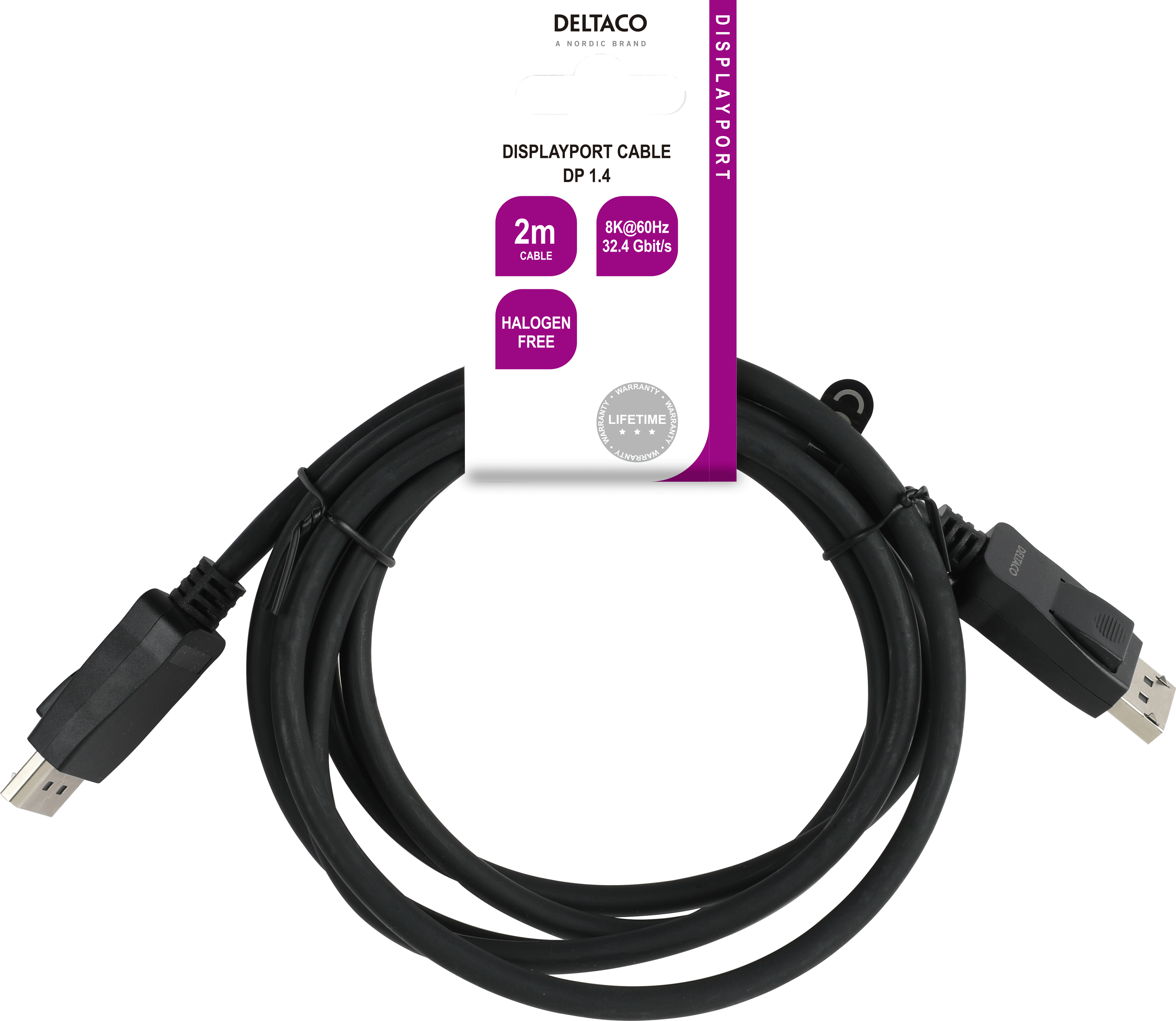 Deltaco DisplayPort-kabel, 2m, 8K, DP 1.4, DSC 1.2, LSZH svart - 4