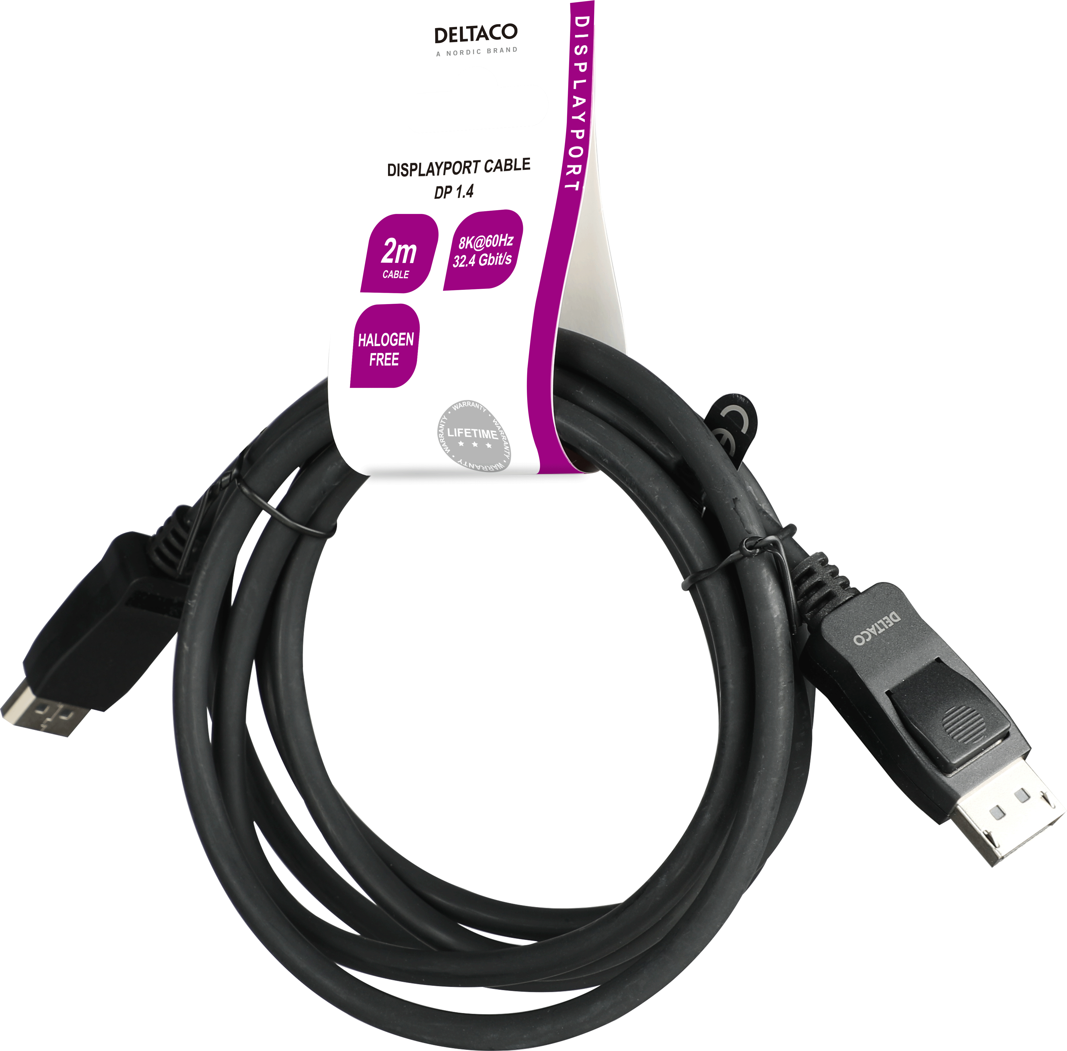 Deltaco DisplayPort-kabel, 2m, 8K, DP 1.4, DSC 1.2, LSZH svart - 3