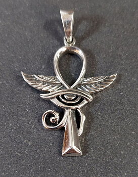Ankh Kors med Horus öga och Vingar - hänge i silver