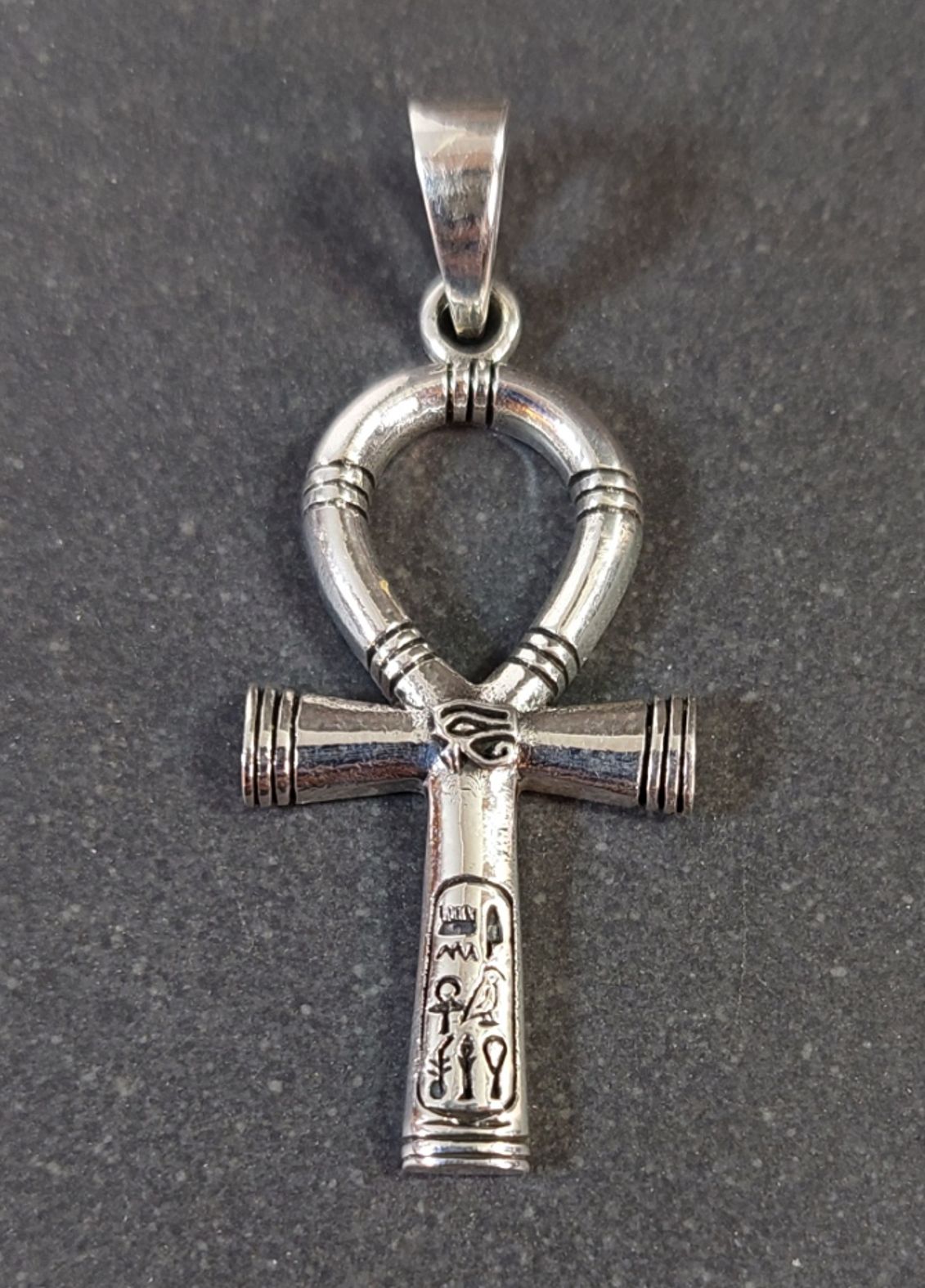 Ankh Kors med Hieroglyfer - hänge i silver