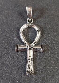 Ankh Kors med Hieroglyfer - hänge i silver