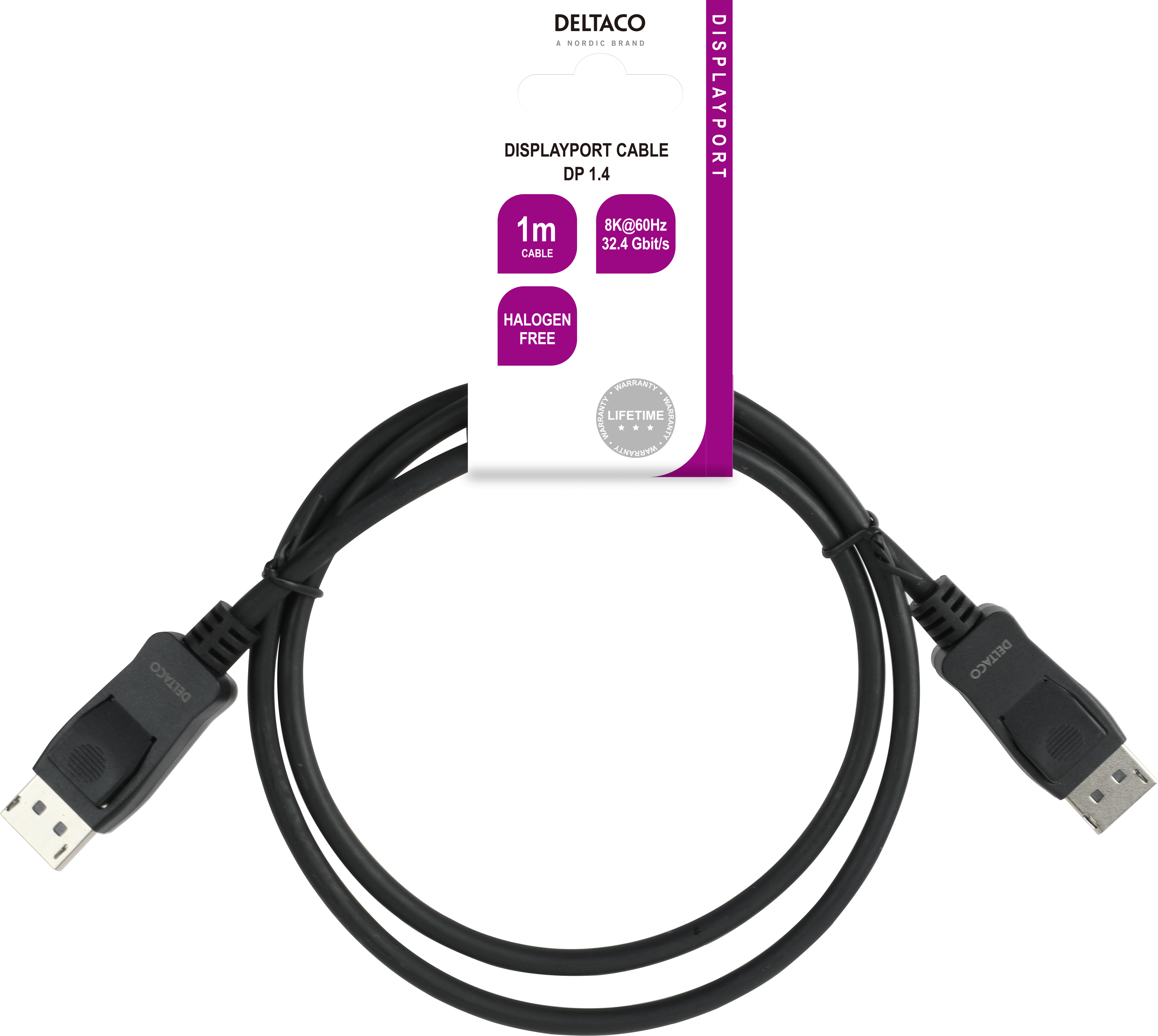 Deltaco DisplayPort-kabel, 1m, 8K, DP 1.4, DSC 1.2, LSZH, svart - 3