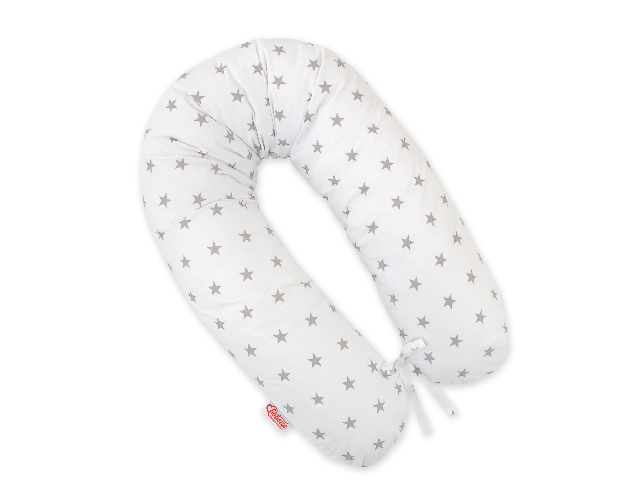 Bobono Amningskudde, Gravidkudde Lång, White with grey stars