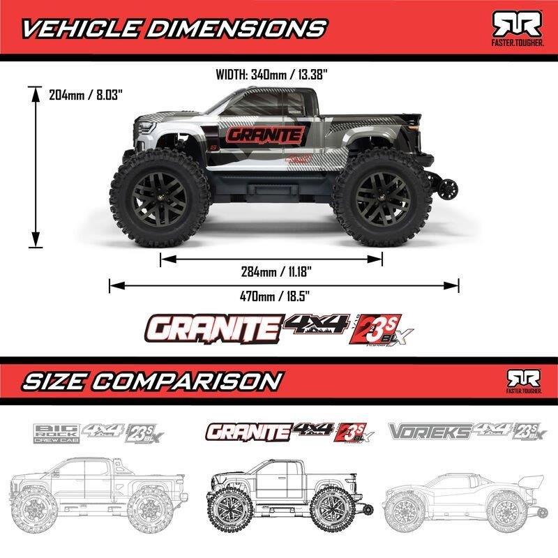 ARRMA 1/10 GRANITE 223S DSC 4X4 RTR Brushless Monster Truck, Blue - 24