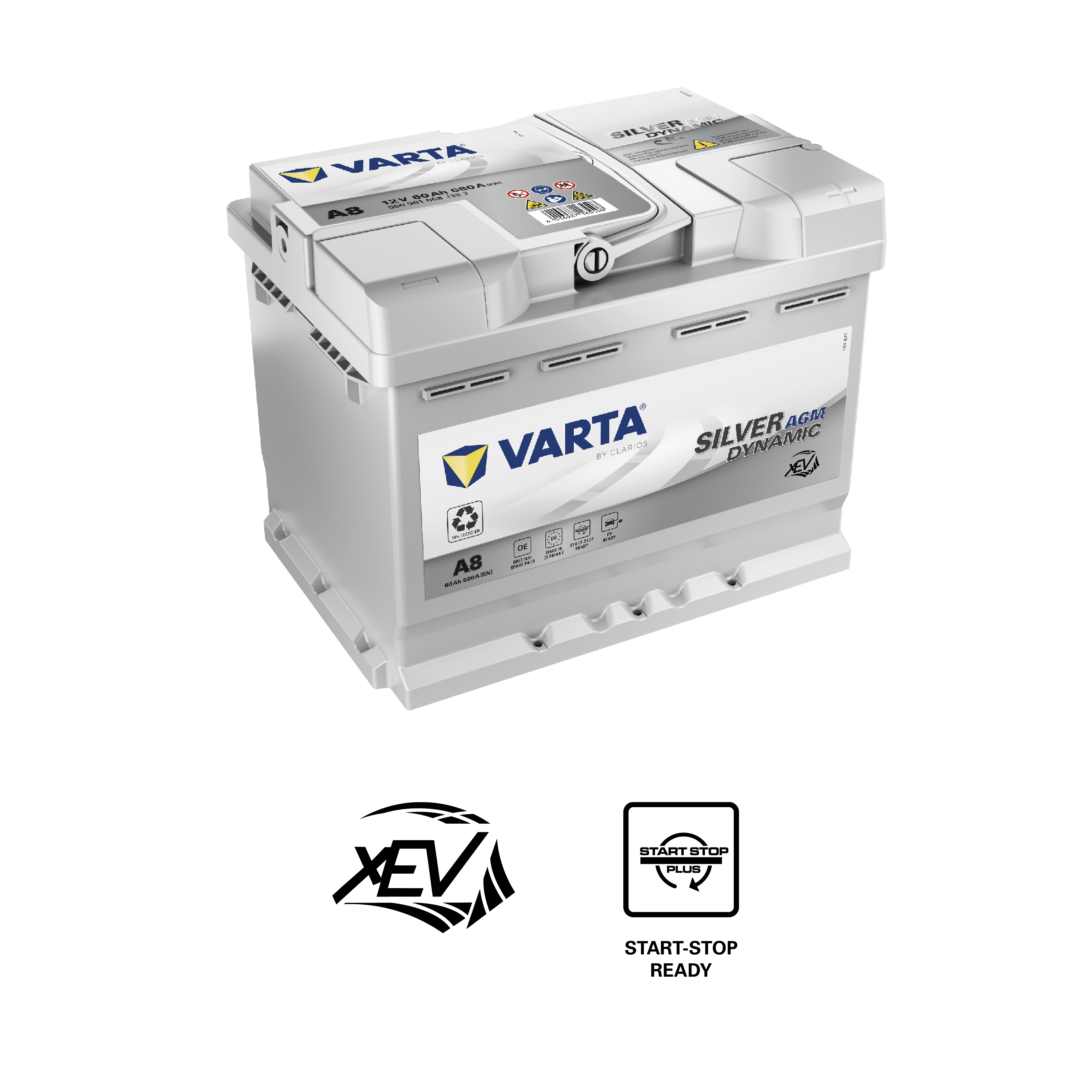 VARTA Silver Dynamic AGM Batteri 12V 60AH 680CCA (242x175x190/190mm) +höger A8