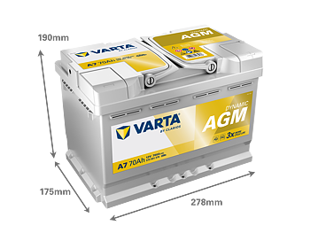 VARTA Silver Dynamic AGM Batteri 12V 70AH 760CCA (278x175x190/190mm) +höger A7 xEV