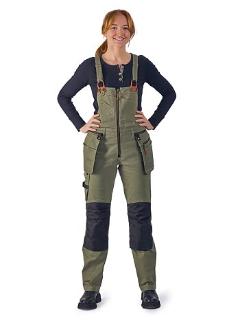 Dee Olive Worker Bib Pants - women’s carpenter trousers