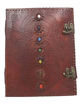 Dagbok /Journal  läder -Mandala, Brun  - Chakra -7 stenar  - 33cm