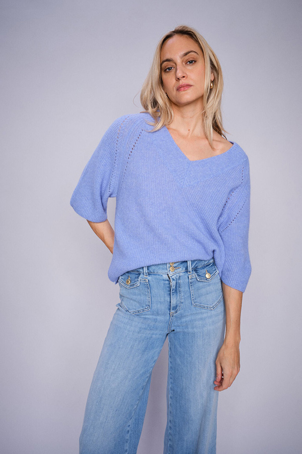 MMTaci 3/4 V-neck Knit Hydrangea - 2