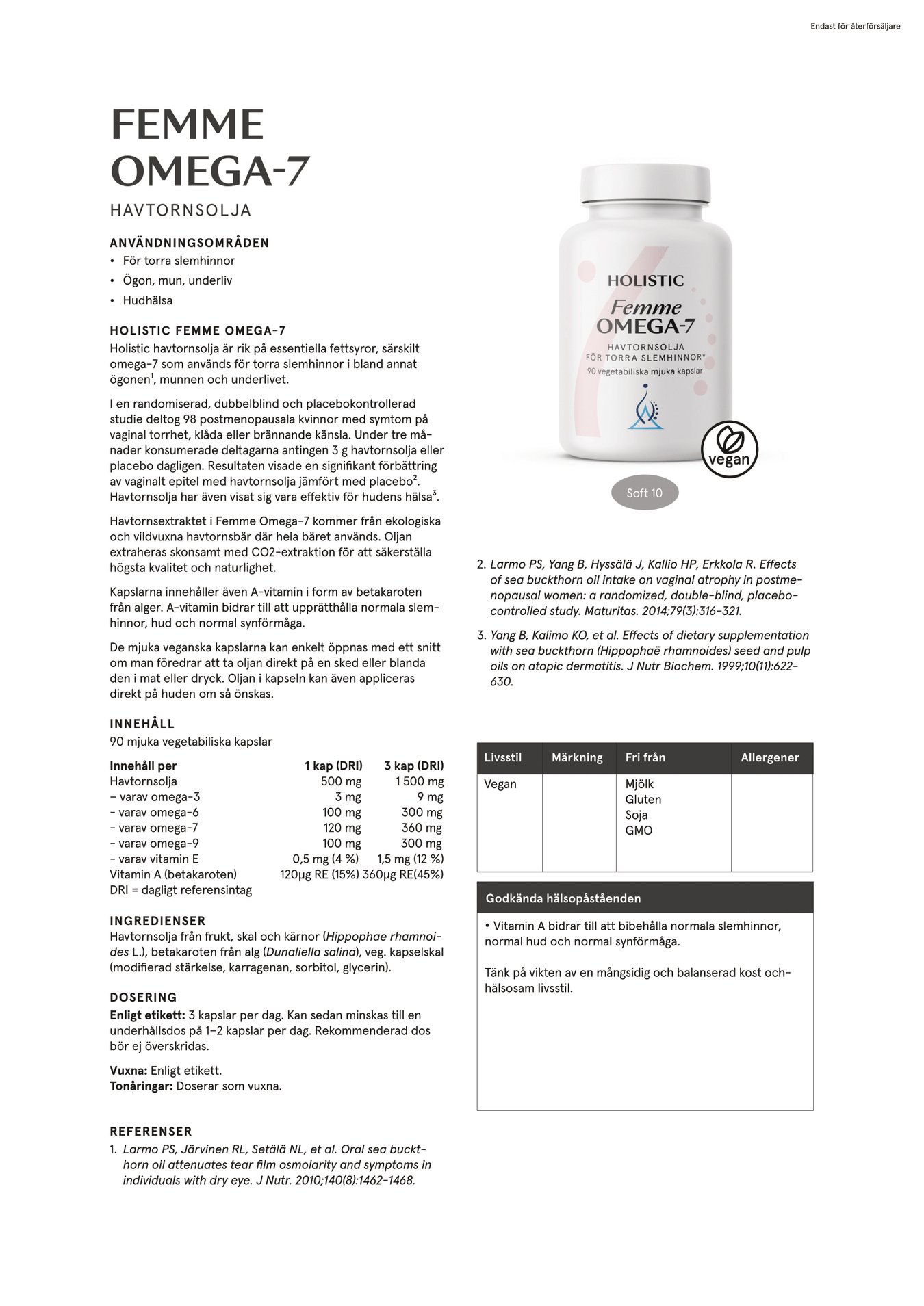 Femme Omega-7 havtornsolja, 90 kapslar, Holistic - 2