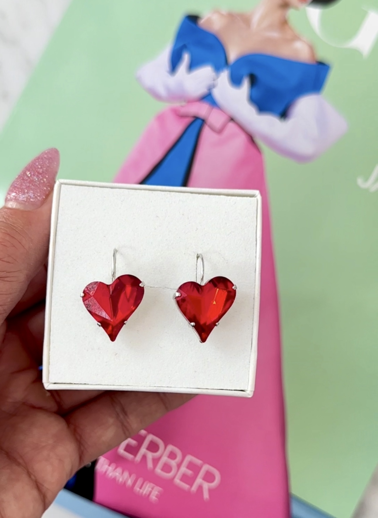 Earring Sweet Heart Red Silver