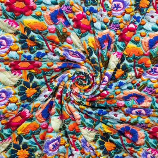 Broderade blommor - bomullsjersey - 2