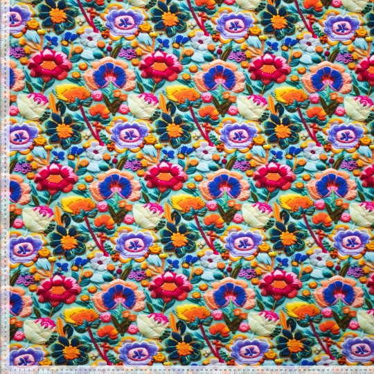 Broderade blommor - bomullsjersey