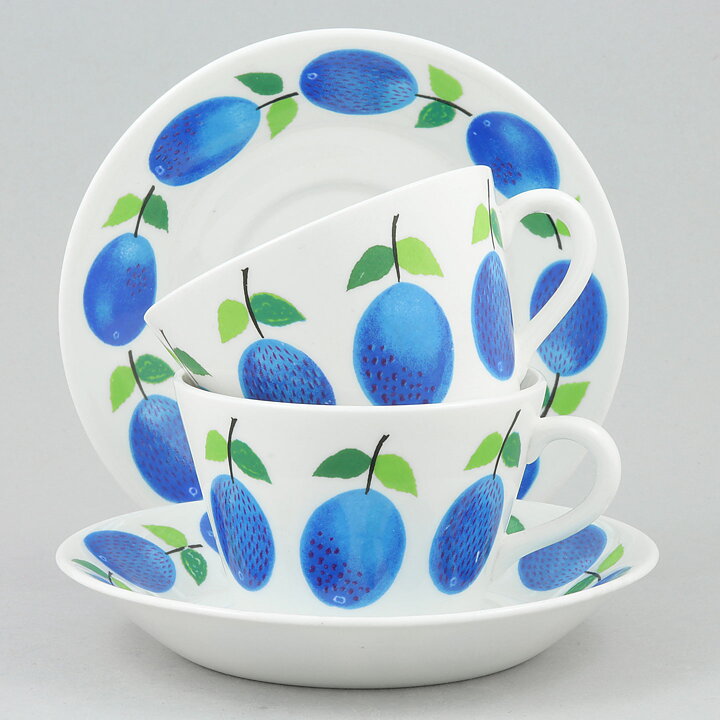 Stig Lindberg (Prunus 1962) Two Coffee Cups with Plum Decor 9 cm