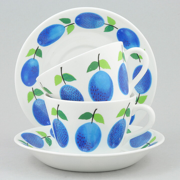 Stig Lindberg (Prunus 1962) Two Coffee Cups with Plum Decor 9 cm