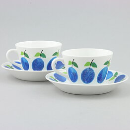 Stig Lindberg (Prunus 1962) Two Coffee Cups with Plum Decor 9 cm