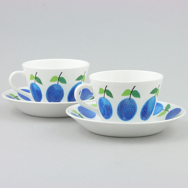 Stig Lindberg (Prunus 1962) Two Coffee Cups with Plum Decor 9 cm