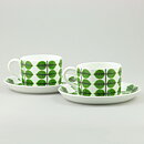 Stig Lindberg (Berså 1961) Two Teacups with Green Leaf Decor 11,5 cm (4)