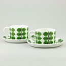 Stig Lindberg (Berså 1961) Two Teacups with Green Leaf Decor 11,5 cm (4)