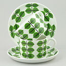 Stig Lindberg (Berså 1961) Two Teacups with Green Leaf Decor 11,5 cm (4)