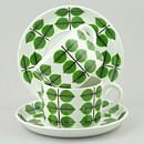 Stig Lindberg (Berså 1961) Two Teacups with Green Leaf Decor 11,5 cm (4)