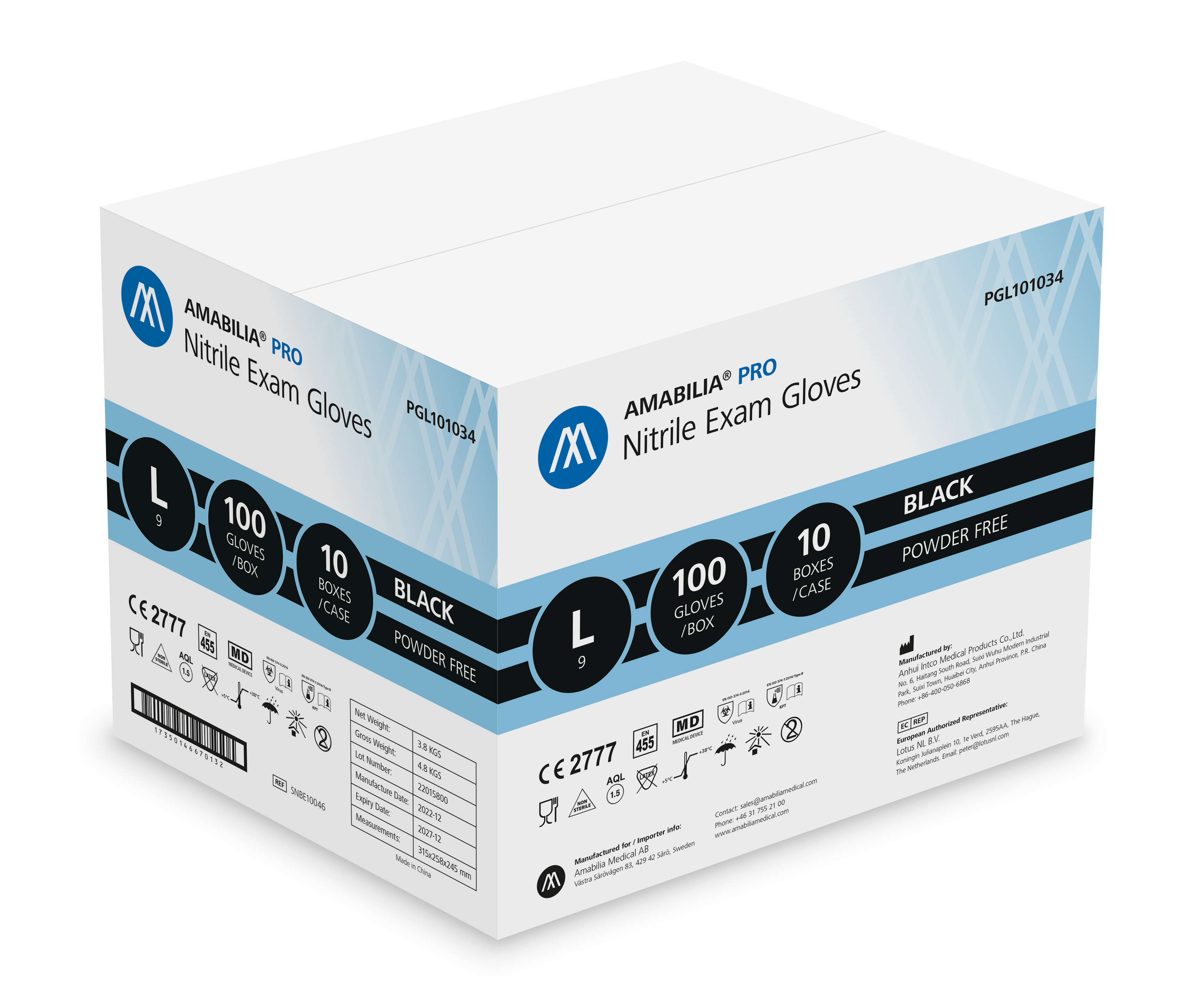 Examination glove nitrile L Black 10 x 100 pcs