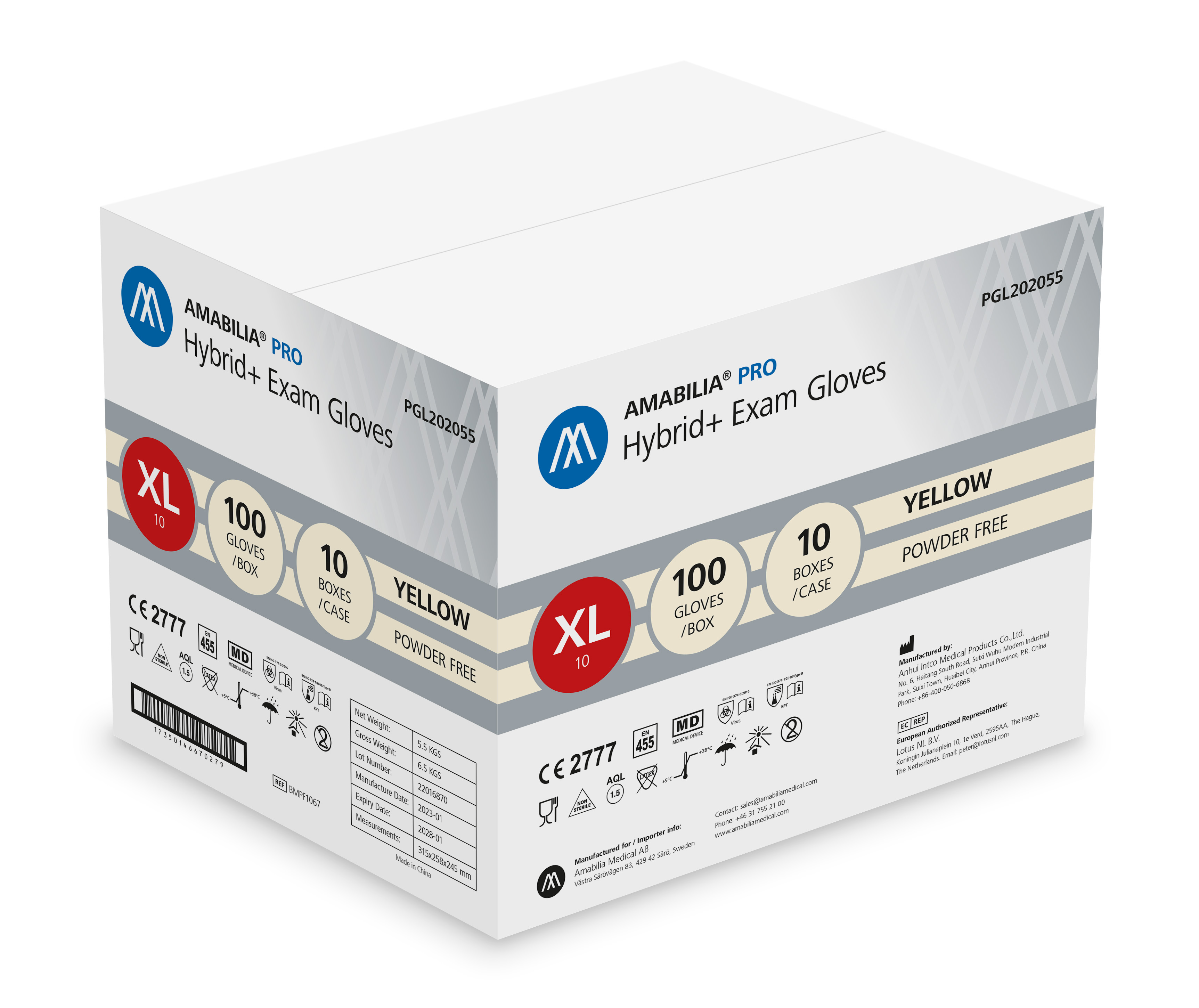 Disposable glove Hybrid+ XL Yellow 10 x 100 pcs