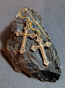 Örhängen Brons - Kors med detaljer