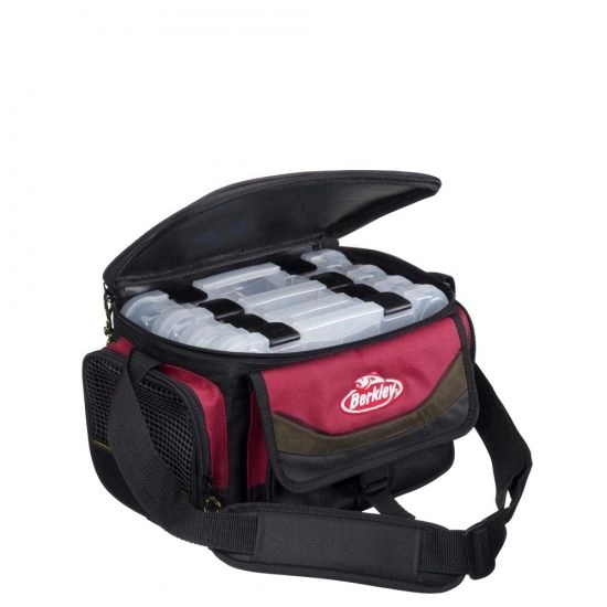 Berkley Betesväska Large med kylfack inkl. 4 askar Vinröd/Svart System Bag