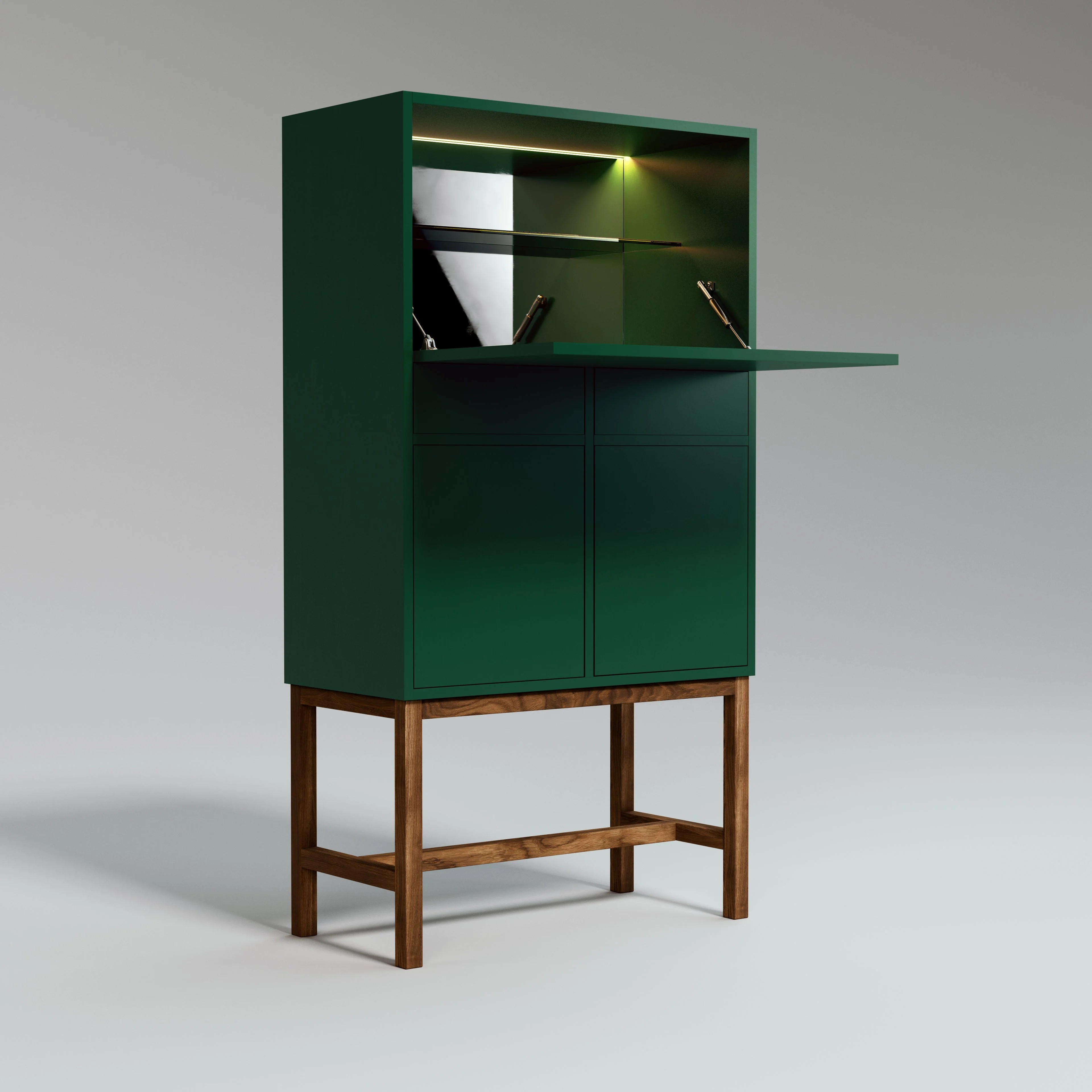 The Drinks Cabinet Forest Green, push open (no handles) 