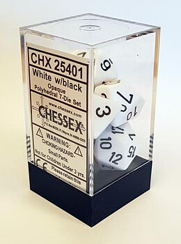 Chessex Opaque Polyhedral 7-Die Sets - White/Black