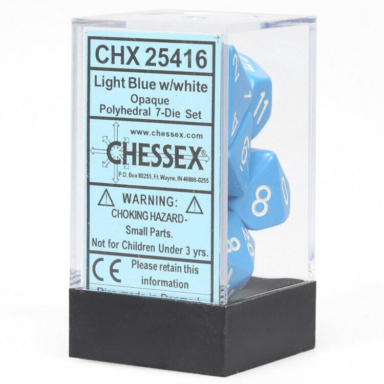 Chessex Opaque Polyhedral 7-Die Sets - Light Blue/White