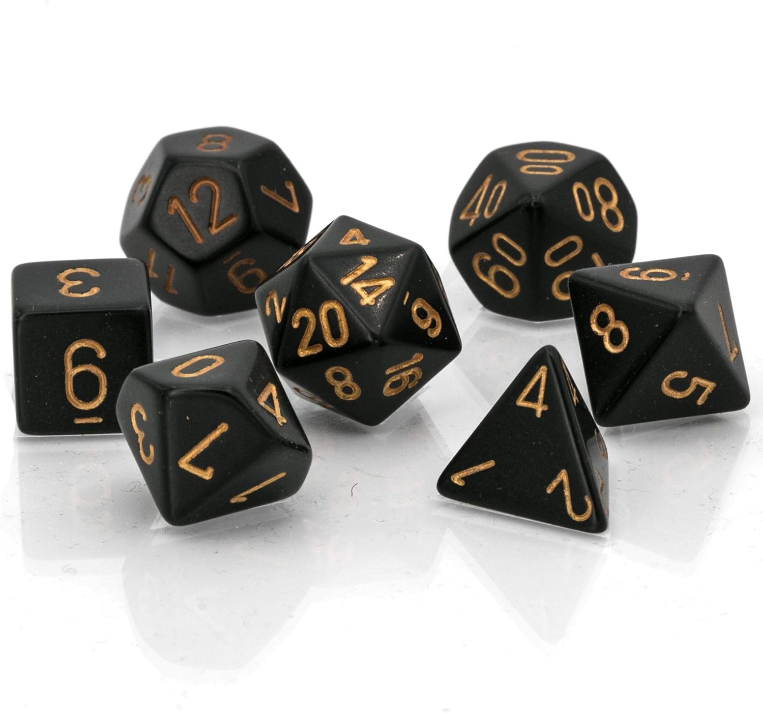 Chessex Opaque Polyhedral 7-Die Sets - Black/Gold - 2