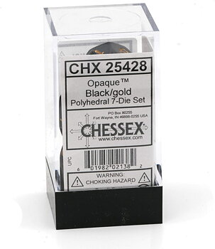 Chessex Opaque Polyhedral 7-Die Sets - Black/Gold