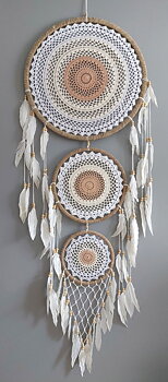 Makramé Drömfångare med 3 ringar, 52cm - Beige