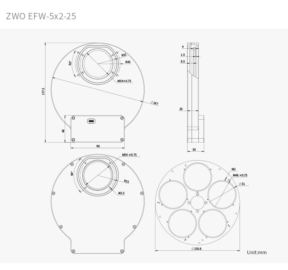 ZWO FILTERHJUL P25 - 5X2" FILTER - 12