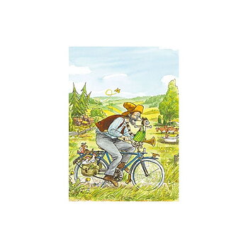 Postcard Pettson & Findus, Bicycle ride