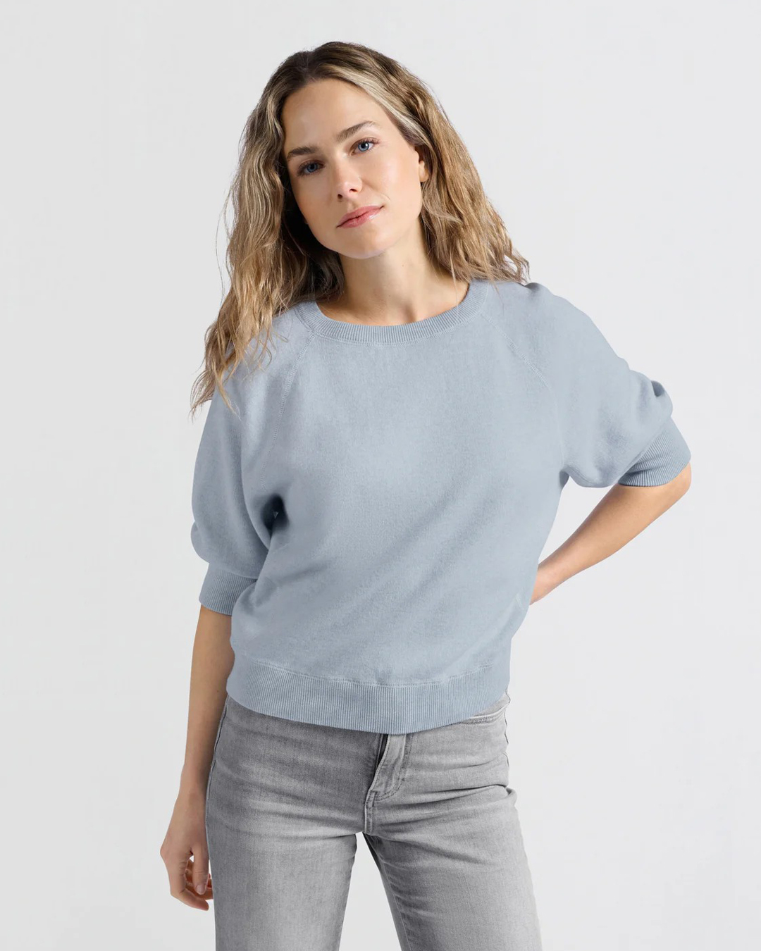 Jumper kort ärm gråblå melerad