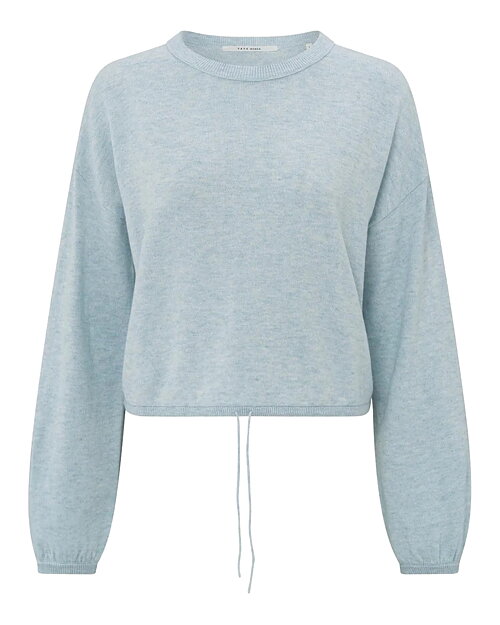 Jumper stickad gråblå melerad dragsko i midjan - 4